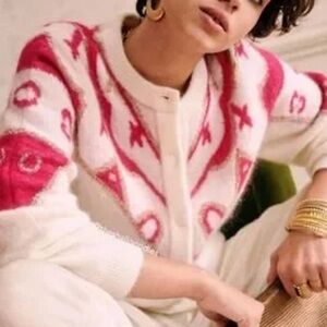 New Sezane Saint Fiacre sweater full button fair isle regency mohair wool